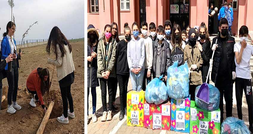 ÖĞRENCİLER ÇEVRE TEMİZLİĞİ YAPIP FİDAN DİKTİ